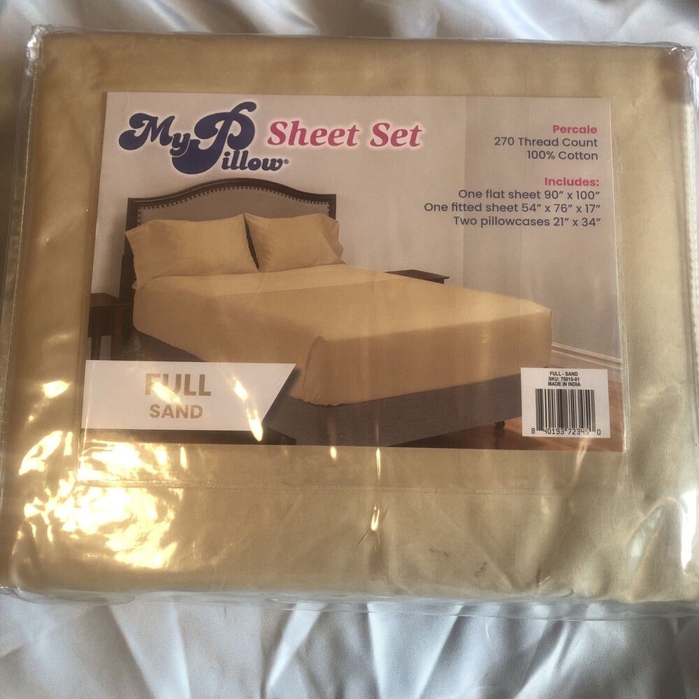 My Pillow Percale Four Piece Sheet Set Sand Size: Full 270 Thread NWT